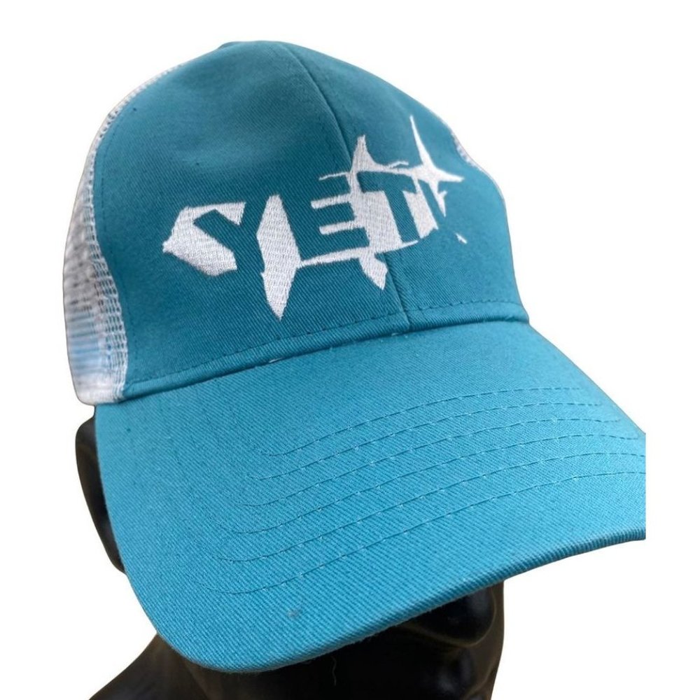 Teal Blue White Shark Yeti Hat Trucker Mesh Snapback